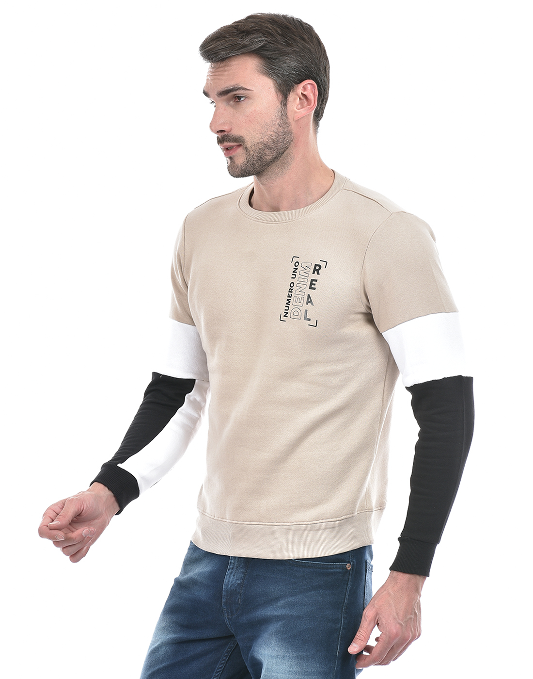 Numero Uno Men Abstract Beige Sweat Shirt